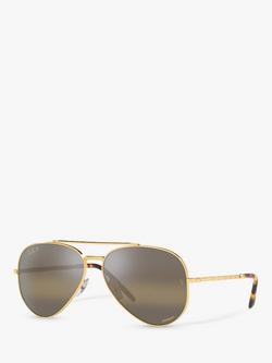 Ray-Ban RB3625 Unisex Polarised Aviator Sunglasses, Legend Gold/Brown