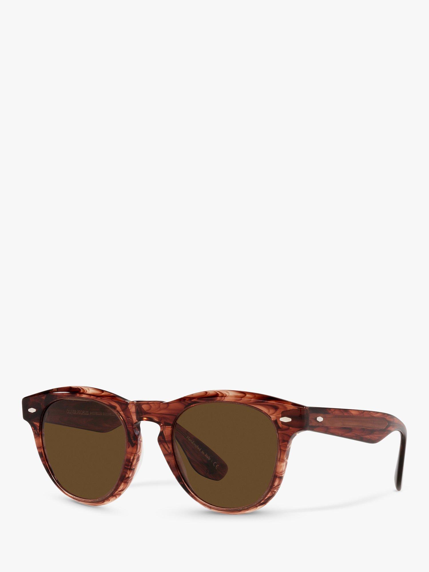 Product image 1 of 11, which shows Oliver Peoples OV5473SU Unisex Nino Polarised Oval Sunglasses, Dark Amber Smoke/Brown