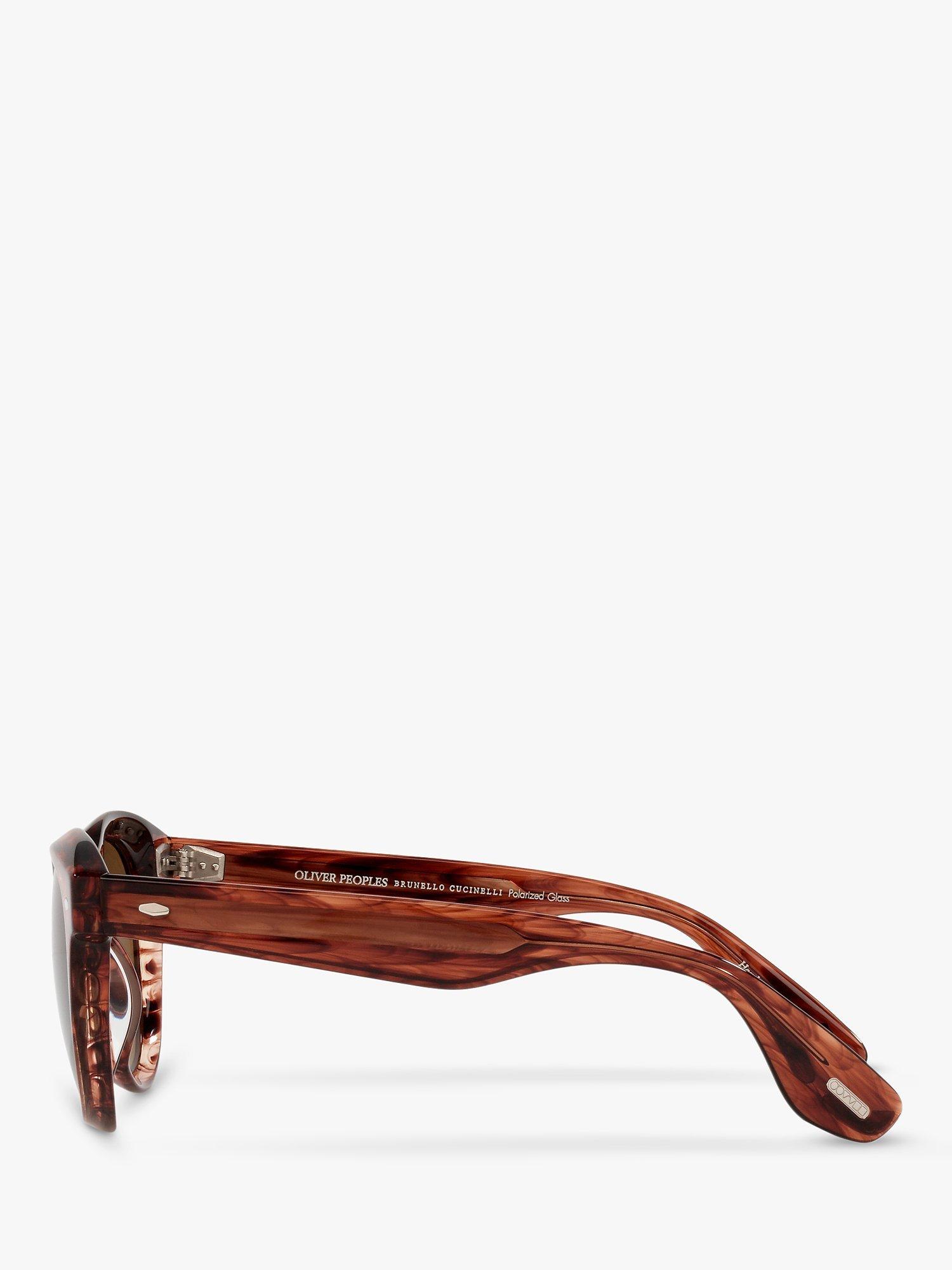 Product image 4 of 11, which shows Oliver Peoples OV5473SU Unisex Nino Polarised Oval Sunglasses, Dark Amber Smoke/Brown
