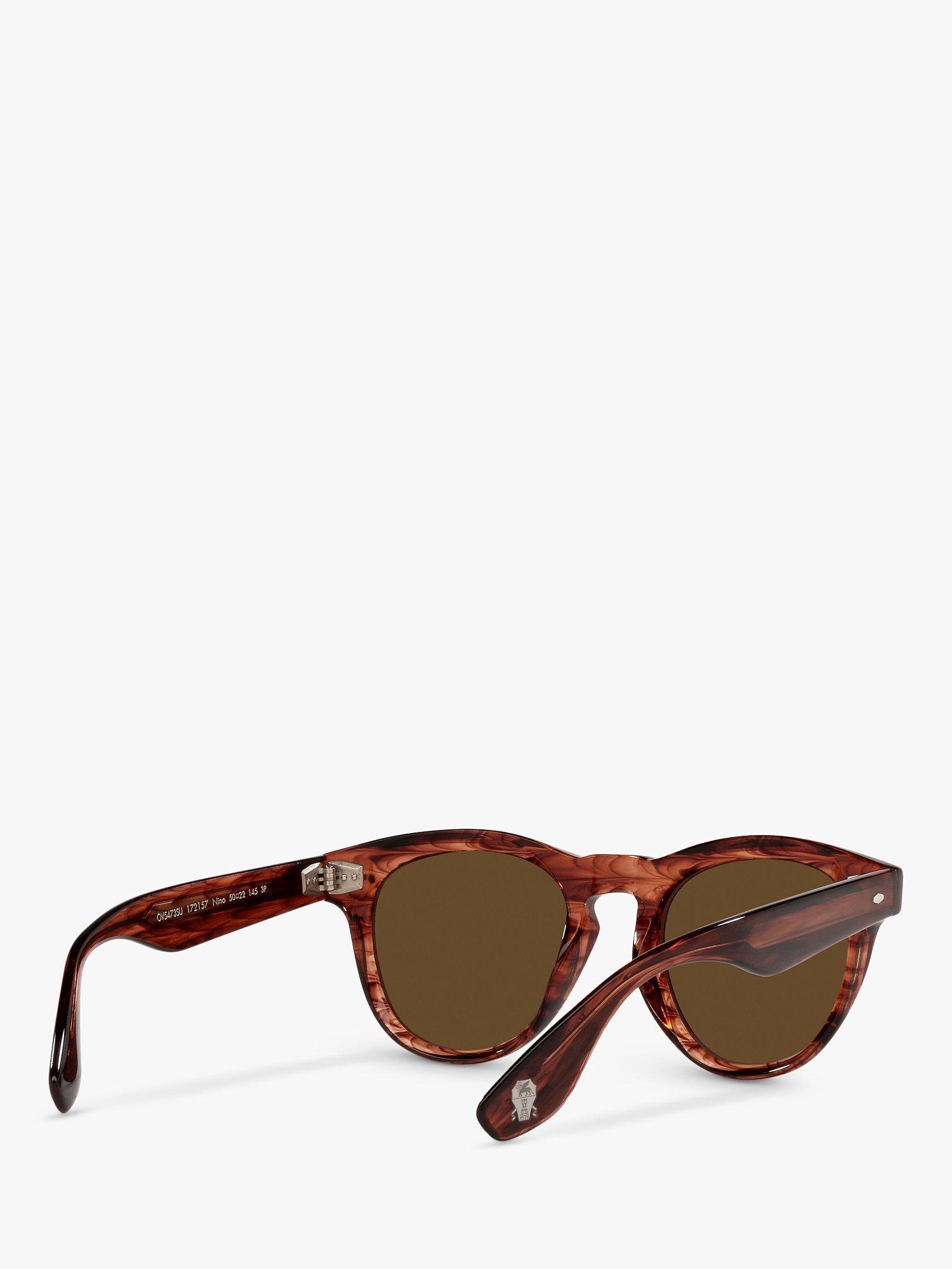 Product image 8 of 11, which shows Oliver Peoples OV5473SU Unisex Nino Polarised Oval Sunglasses, Dark Amber Smoke/Brown