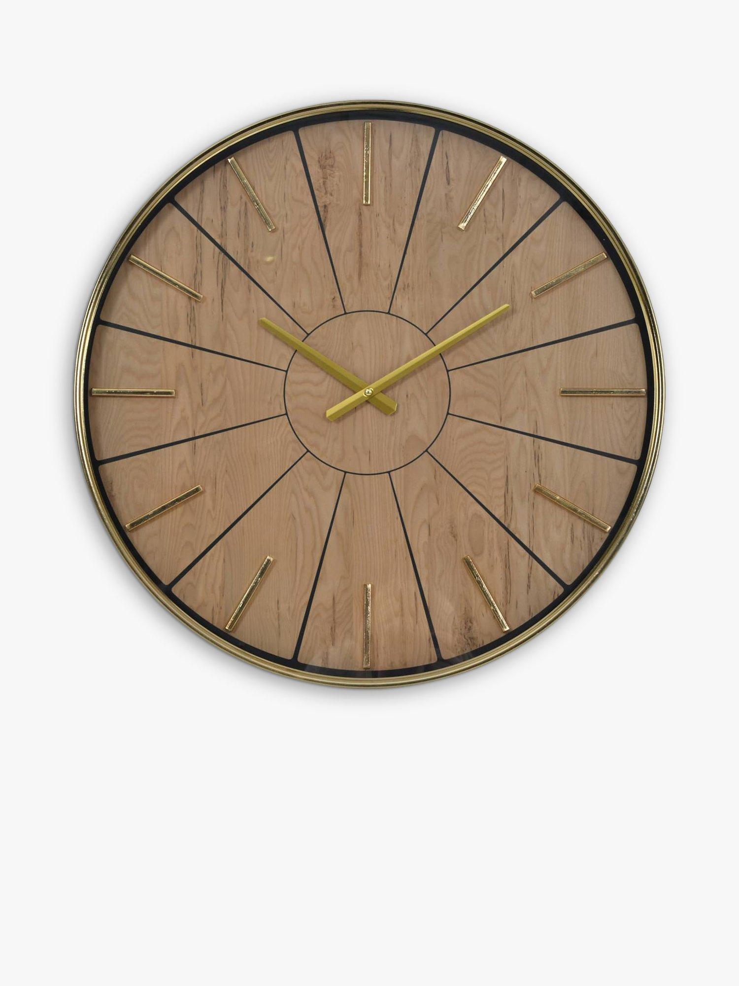 Libra Interiors Riley Wood-Effect Analogue Wall Clock, 60cm, Gold/Brown