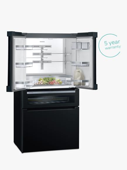 Siemens iQ700 KF96RSBEA Freestanding 70/30 American Fridge Freezer, Black Glass - view 2, Black Glass