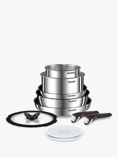 Tefal Ingenio Emotion Stainless Steel Pans, Lids & Bakelite Handles Set, 10 Piece