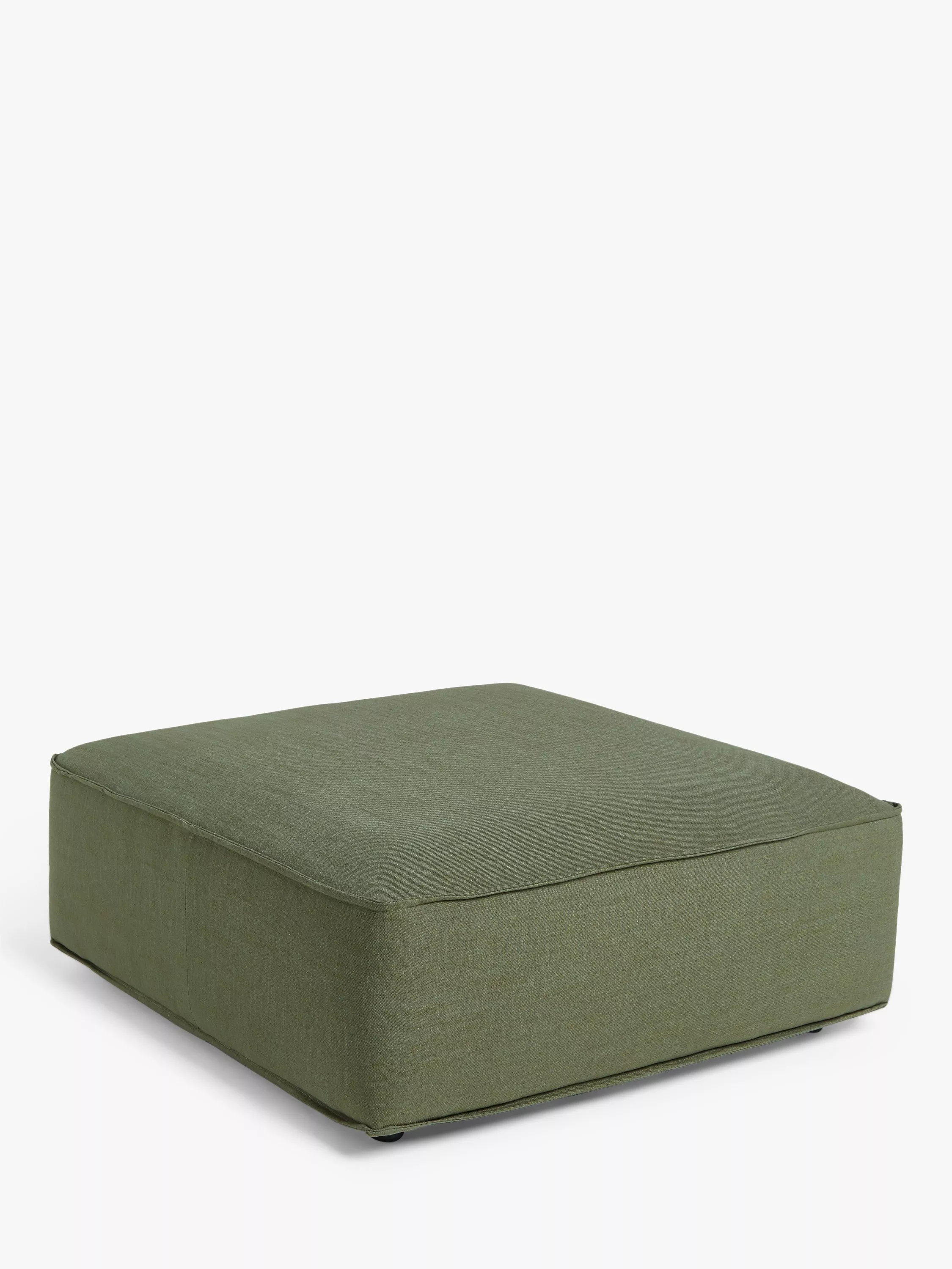 John Lewis Border Footstool, Dark Leg, Relaxed Linen Olive