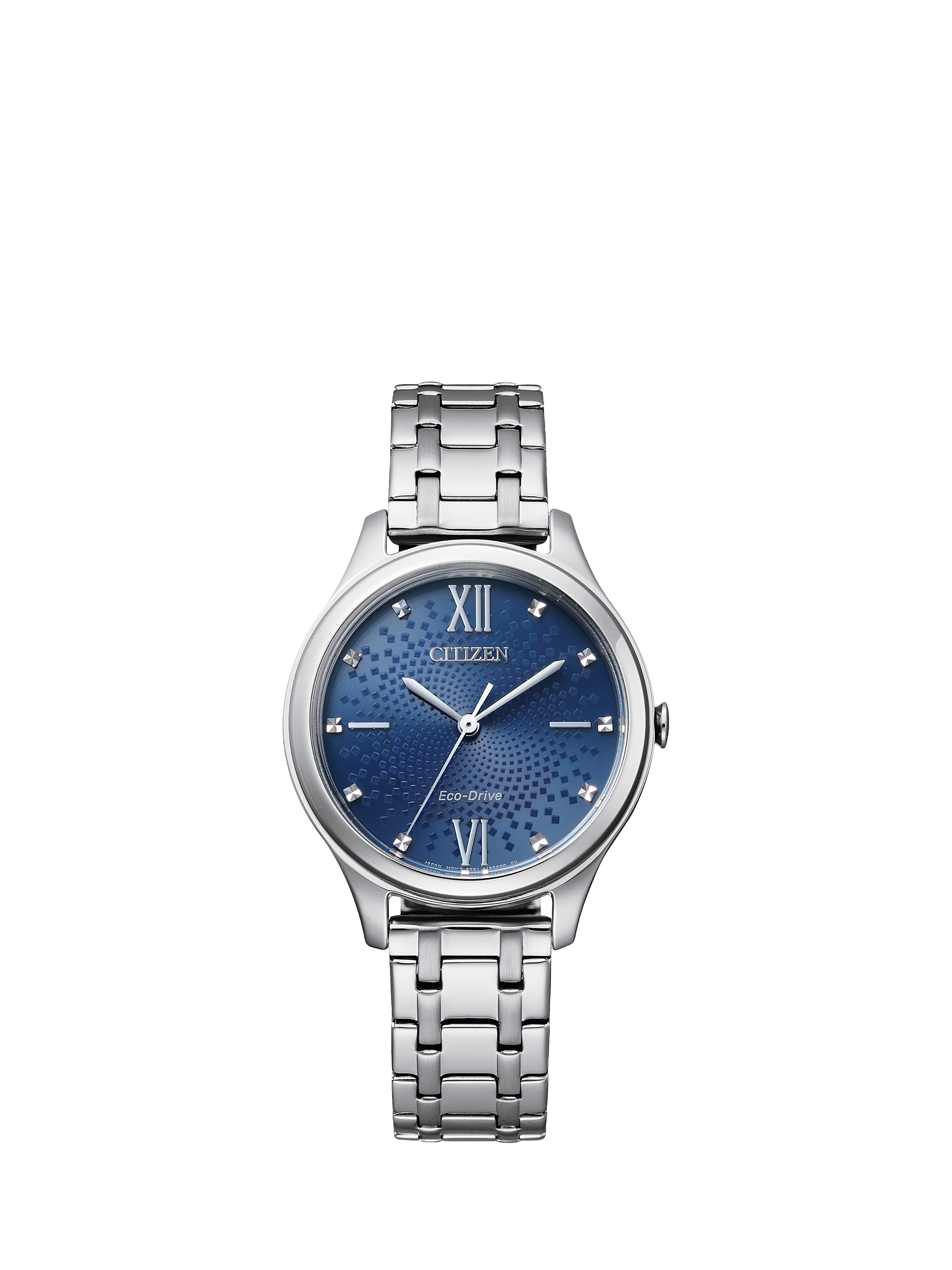 Product image 1 of 2, which shows Citizen EM0500-73L Women's Eco-Drive Bracelet Strap Watch, Silver/Blue