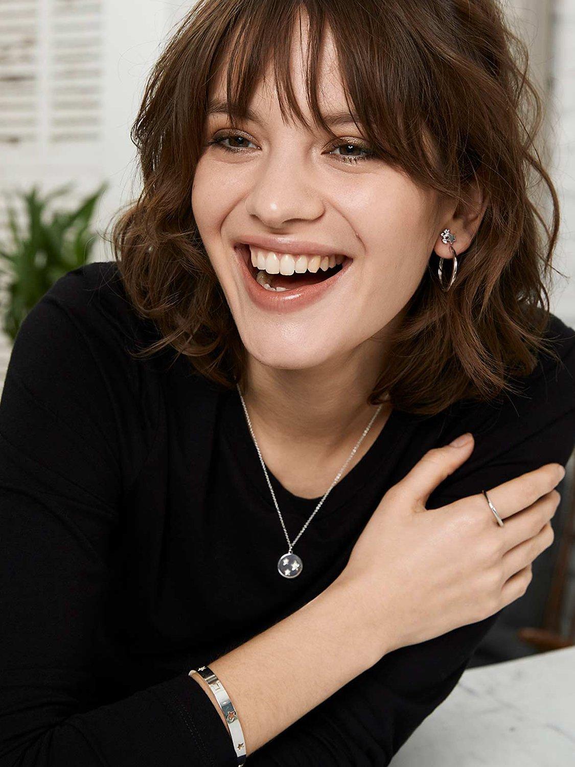 Product image 3 of 3, which shows Mint Velvet Tube Hoop Earrings, Silver