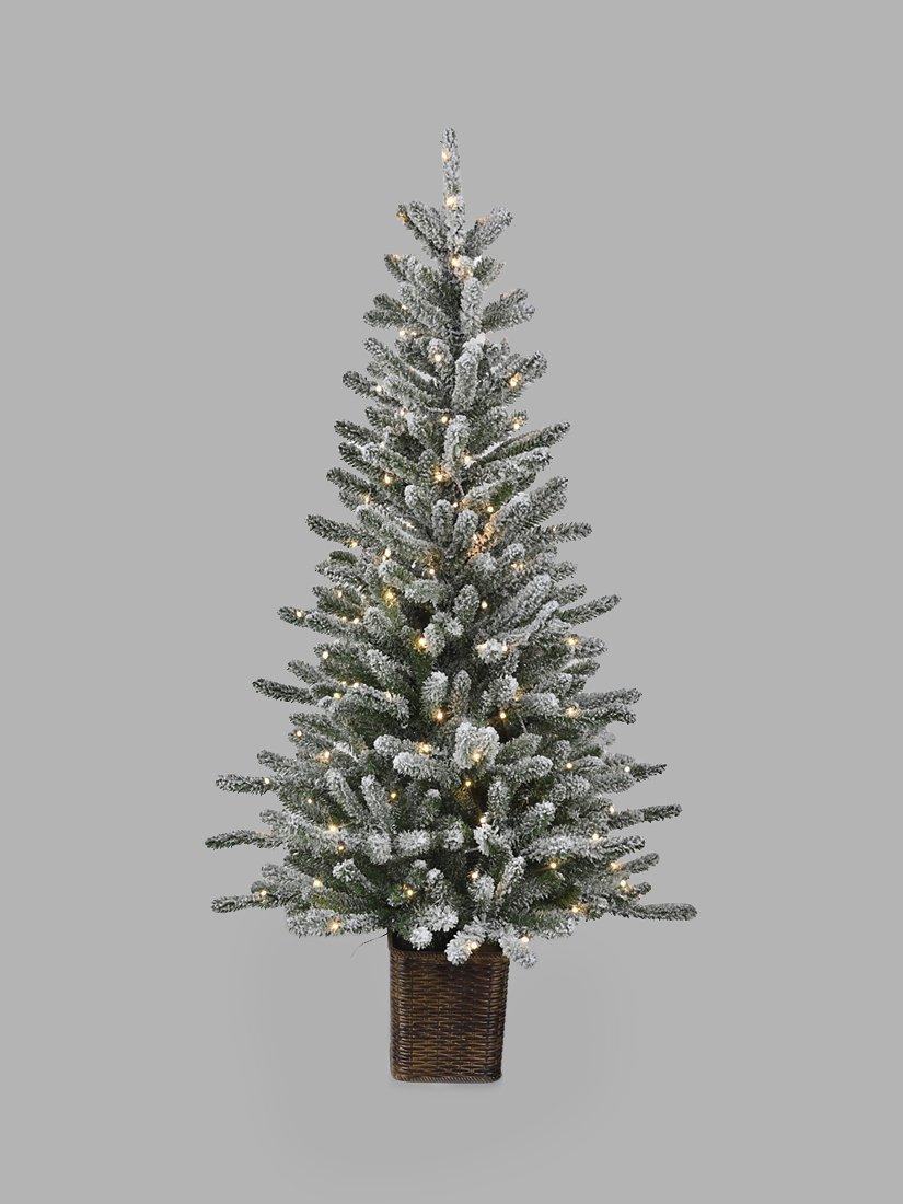 John Lewis Pre-lit Potted Basket Snowy Christmas Tree, 4.5ft