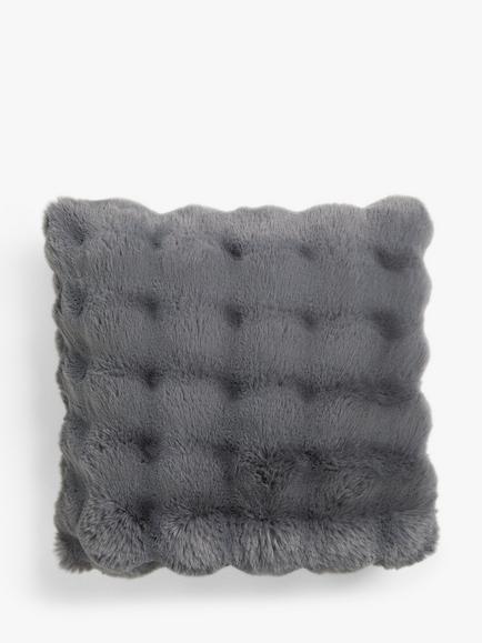 John Lewis Wave Faux Fur Cushion, Grey