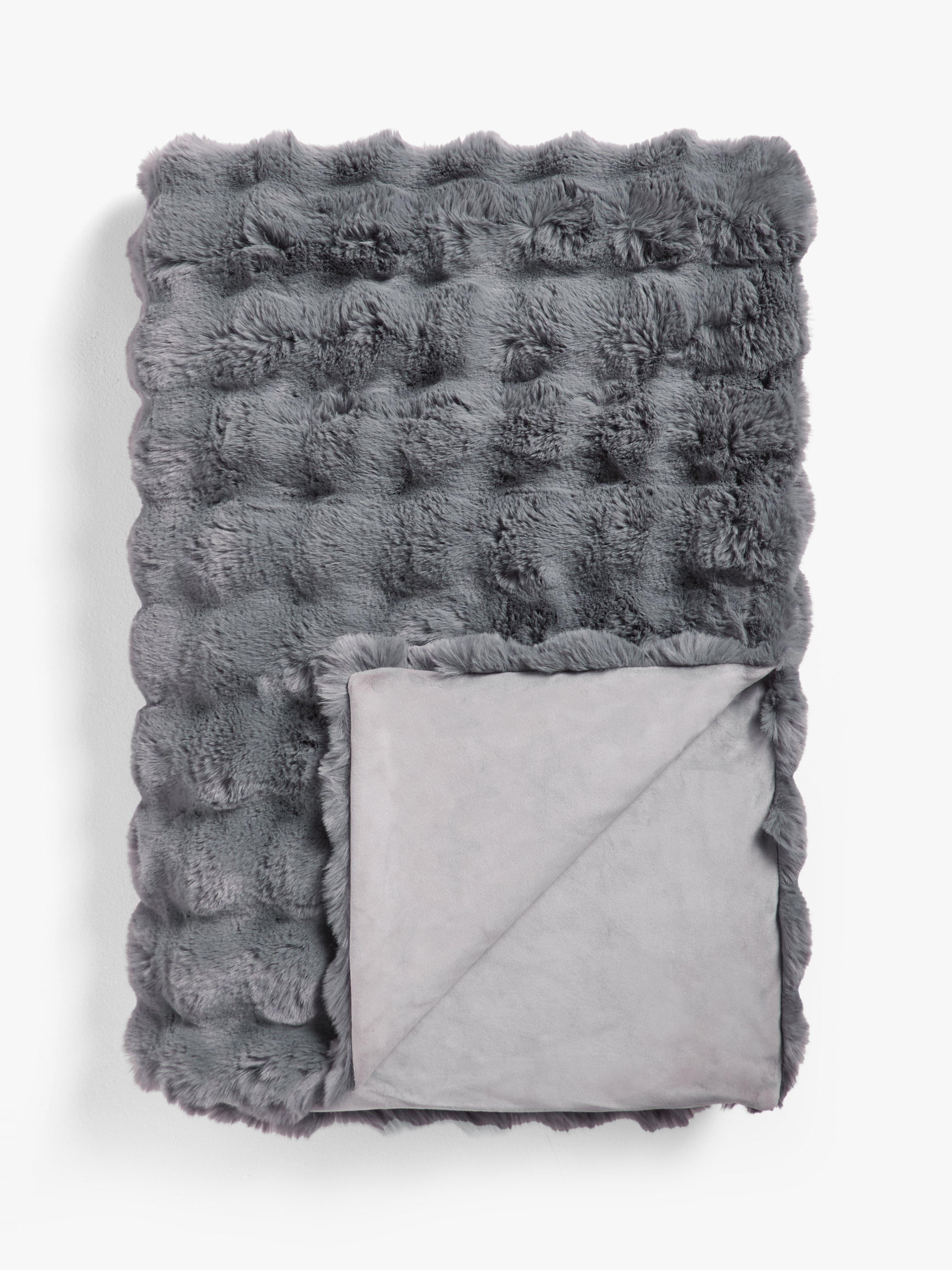 John Lewis Wave Fur Throw Grey