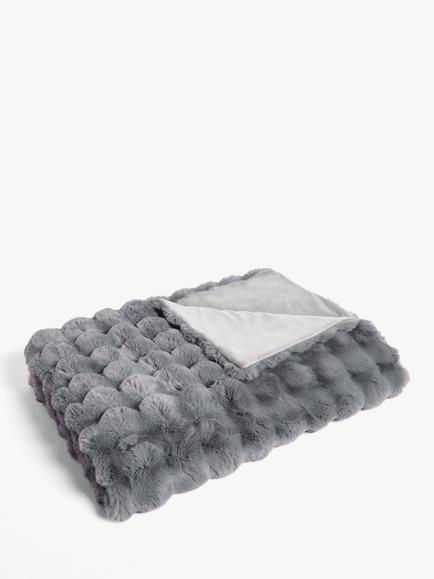 John Lewis Wave Fur Throw - view 2, Grey