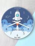 Treat Republic Kids' Personalised Space Shuttle Glass Wall Clock, 20cm, Blue