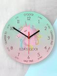 Treat Republic Kids' Personalised Unicorn Glass Wall Clock, 20cm, Pink/Multi