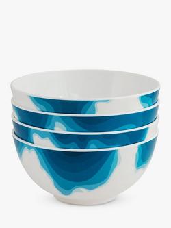 Rick Stein Coves of Cornwall Melamine Cereal Bowls, Set of 4, 16cm, Blue/White, Blue/White
