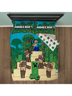 Minecraft Reversible Pure Cotton Duvet Cover and Pillowcase Set, Green/Multi, Green/Multi