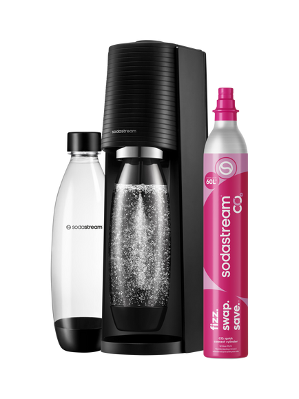 SodaStream Terra Sparkling Water Maker with 2 x 1L Bottles & 60L CO2 Cylinder, Black, Black