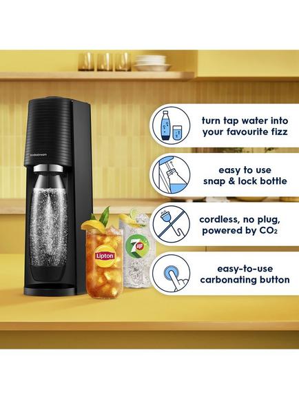 SodaStream Terra Sparkling Water Maker with 2 x 1L Bottles & 60L CO2 Cylinder, Black - view 2, Black