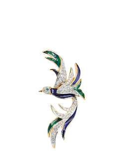 Eclectica Pre-Loved Attwood & Sawyer Swarovski Crystal & Enamel Bird of Paradise Brooch, Gold