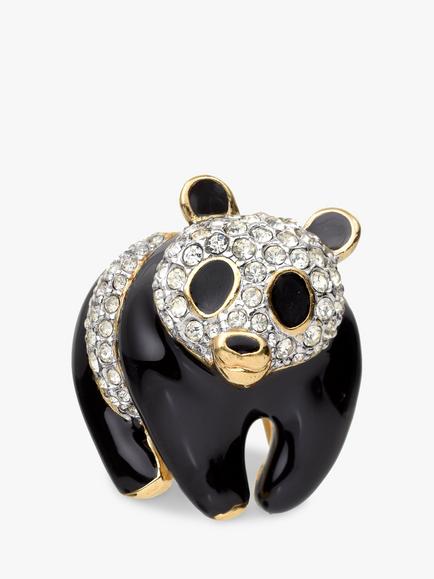 Eclectica Pre-Loved Attwood & Sawyer Swarovski Crystal Panda Brooch, Dated Circa 1990s, Gold/Black