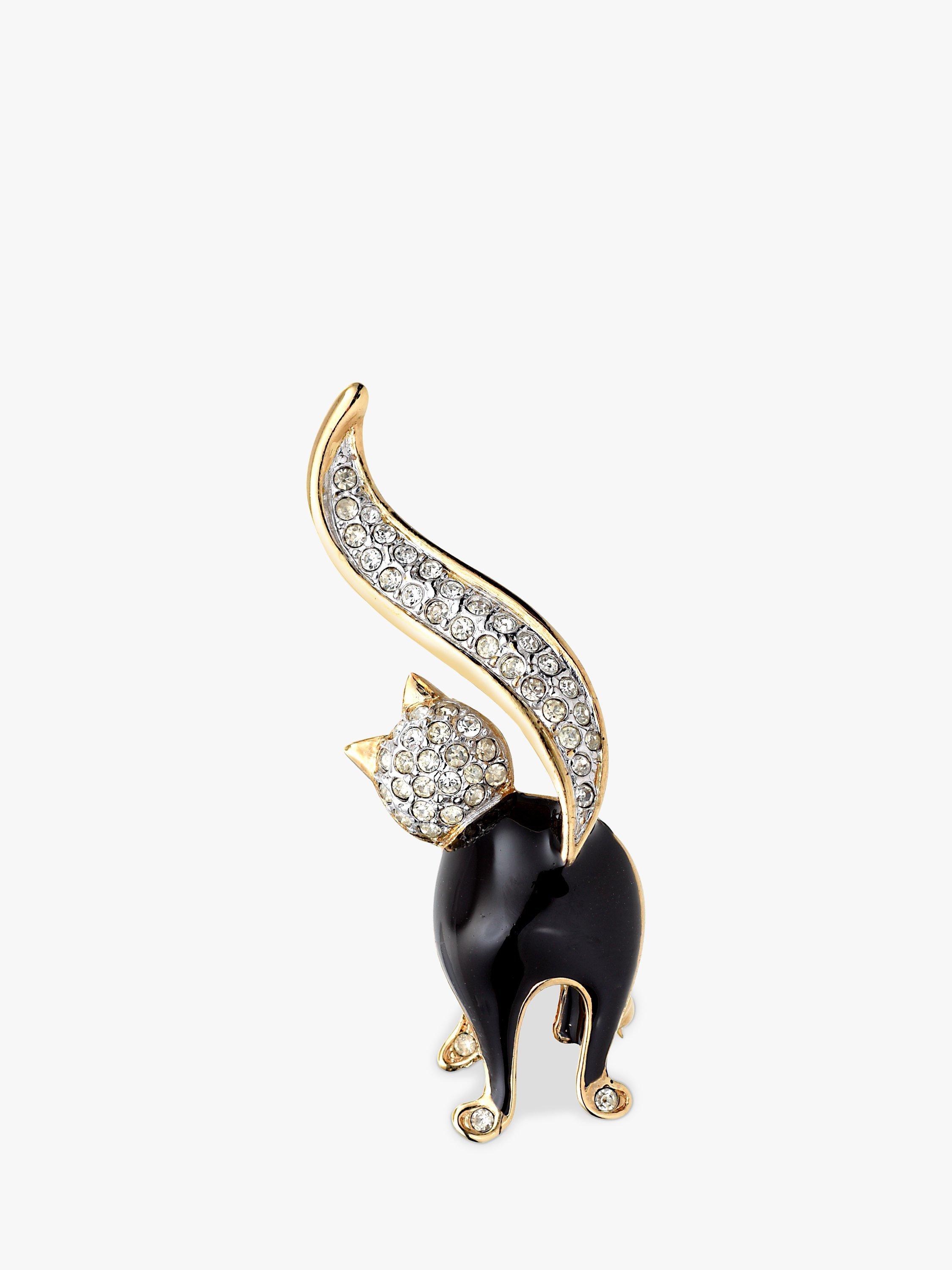 Product image 1 of 2, which shows Eclectica Pre-Loved Attwood & Sawyer Felix Swarovski Crystal & Enamel Cat Brooch, Dated Circa 1990s