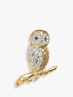 Eclectica Pre-Loved Attwood & Sawyer Swarovski Crystal Perched Owl Brooch, Dated Circa 1990s, Gold