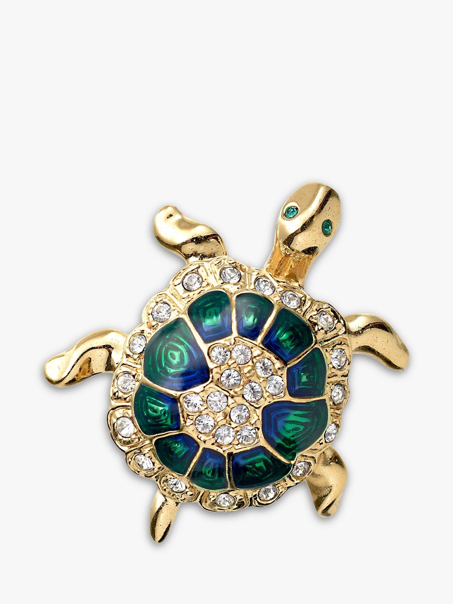 Product image 1 of 1, which shows Eclectica Pre-Loved Attwood & Sawyer Swarovski Crystal & Enamel Turtle Brooch, Dated Circa the 1990s