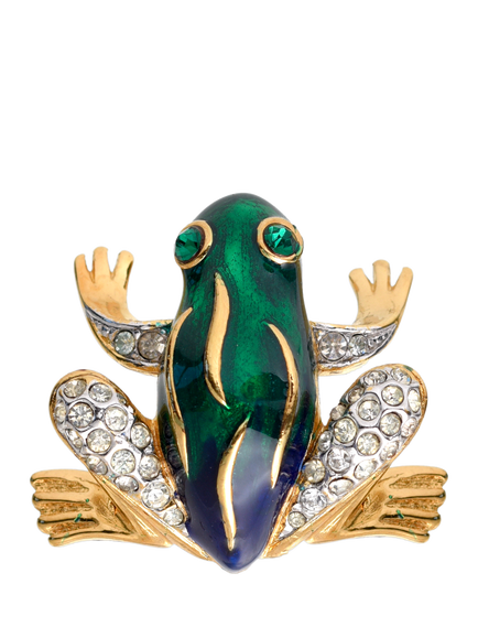 Eclectica Pre-Loved Attwood & Sawyer Swarovski Crystal & Enamel Frog Brooch, Dated Circa 1990s, Gold/Multi