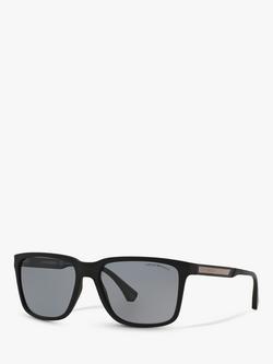Emporio Armani EA4047 Men's Square Polarised Sunglasses, Rubber Black/Grey, Rubber Black/Grey