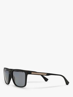 Emporio Armani EA4047 Men's Square Polarised Sunglasses, Rubber Black/Grey - view 2, Rubber Black/Grey