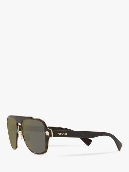 Versace VE2199 Men's Geometric Sunglasses, Havana/Grey - view 2, Havana/Grey