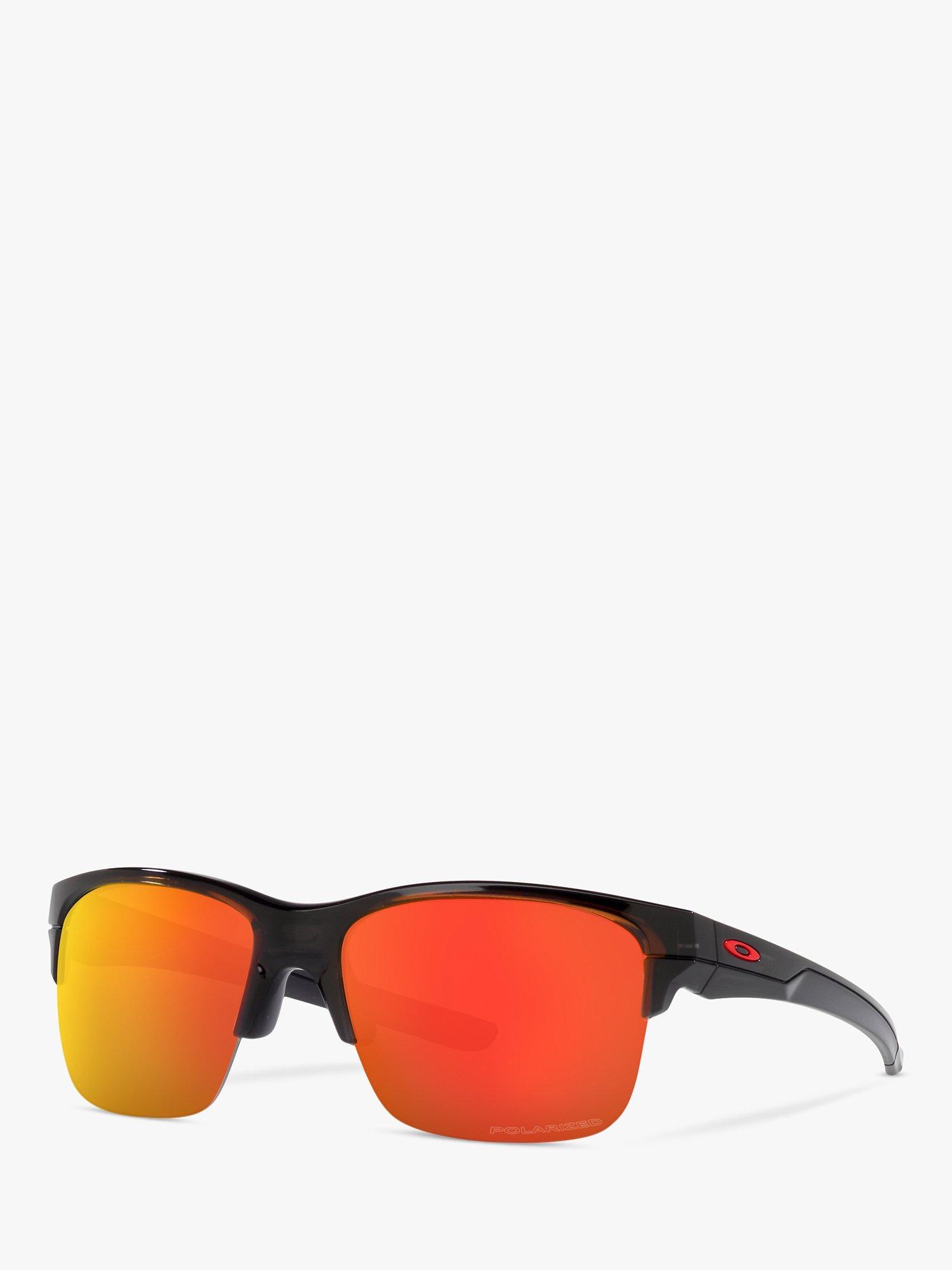 Oakley OO9316 Men's Thinlink Polarised Rectangular Sunglasses, Black Ink/Orange