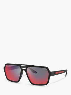 Prada PS 01XS Men's Rectangular Sunglasses, Black/Mirror Grey Pink, Black/Mirror Grey Pink