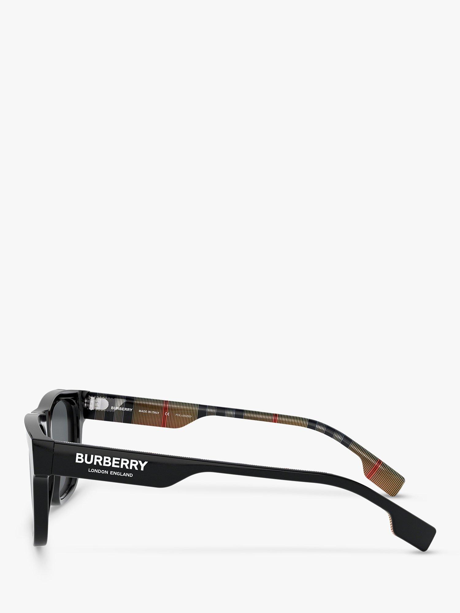 Product image 4 of 11, which shows Burberry BE4293 Men's Polarised Square Sunglasses, Black/Grey