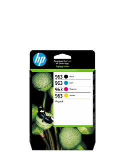 HP 963 Ink Cartridge Black, Cyan, Magenta & Yellow Multipack, Pack of 4, Black/Cyan/Magenta/Yellow