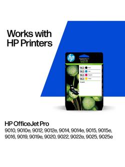 HP 963 Ink Cartridge Black, Cyan, Magenta & Yellow Multipack, Pack of 4 - view 2, Black/Cyan/Magenta/Yellow