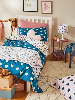 John Lewis Easy Care Love Hearts Reversible Duvet Cover and Pillowcase Set, Blue/Pink