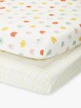John Lewis Happy Faces Print Cotton Infant Fitted Sheet, Pack of 2, Multi
