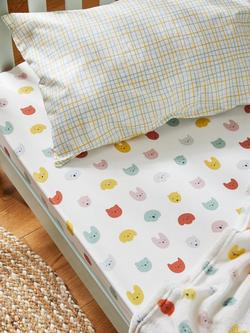 John Lewis Happy Faces Print Cotton Infant Fitted Sheet, Pack of 2, Multi - view 2, Multi