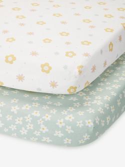 John Lewis Ditsy Daisy Print Cotton Infant Fitted Sheet, Pack of 2, Multi