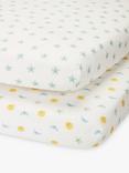 John Lewis Night & Day Print Cotton Infant Fitted Sheet, Pack of 2, Cot (120 x 60cm)