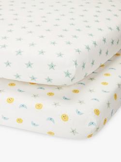 John Lewis Night & Day Print Cotton Infant Fitted Sheet, Pack of 2, Cot (120 x 60cm), Multi