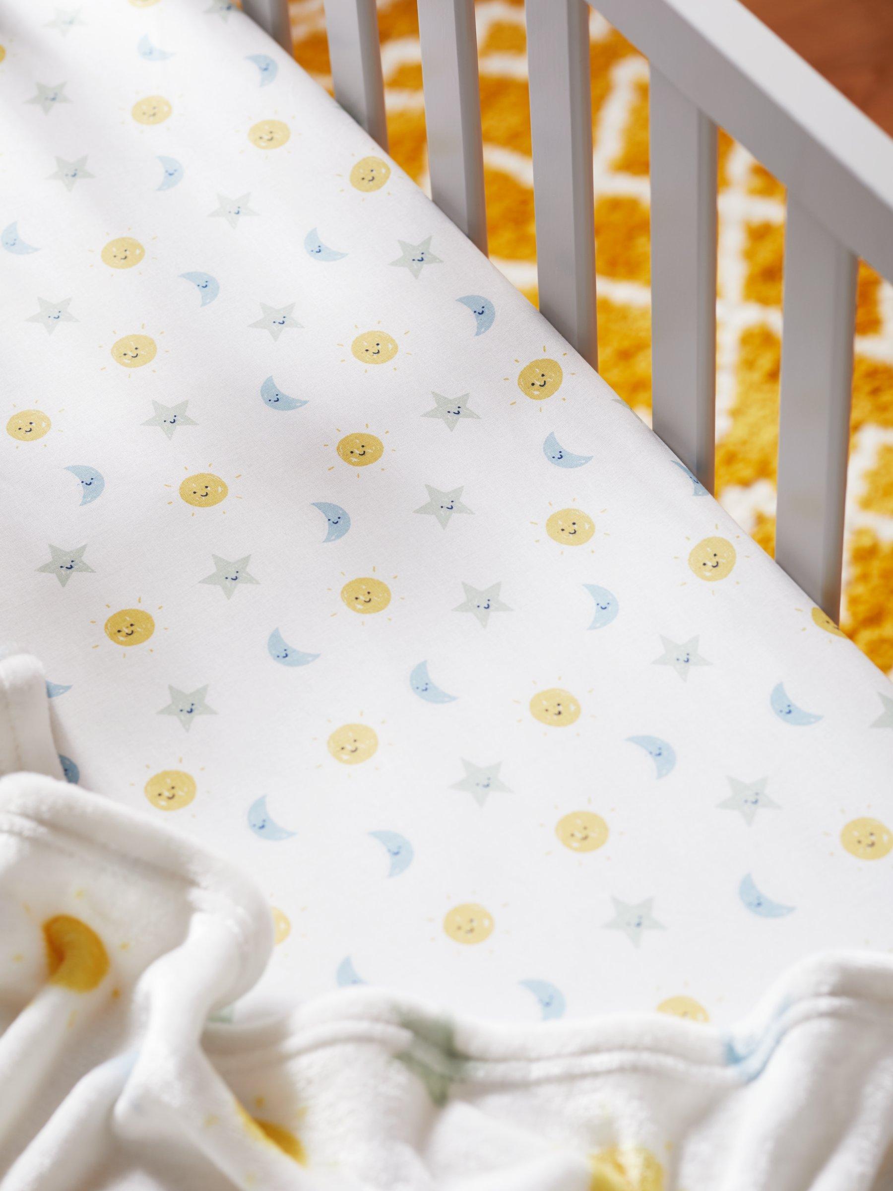 John Lewis ANYDAY Night Day Print Cotton Infant Fitted Sheet Pack of 2 Cot 120 x 60cm