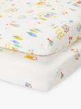 John Lewis Happy Houses Print Cotton Infant Fitted Sheet, Pack of 2