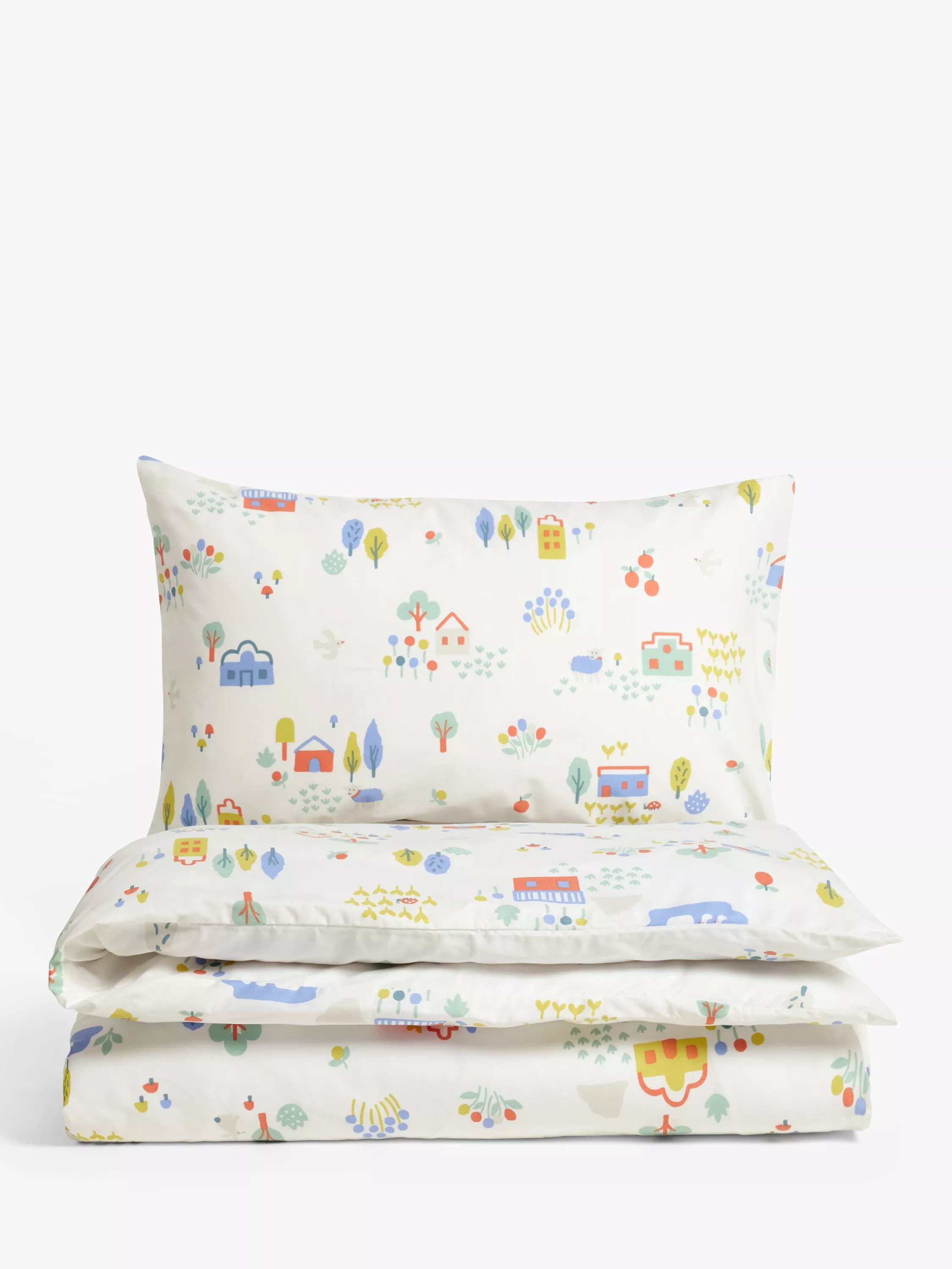 John Lewis ANYDAY Happy Houses Reversible Toddler Pure Cotton Duvet Cover Pillowcase Set