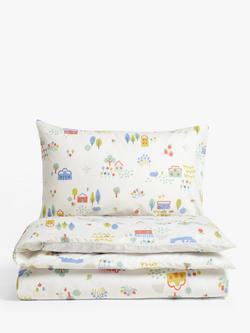 John Lewis Happy Houses Reversible Toddler Pure Cotton Duvet Cover & Pillowcase Set, Multi
