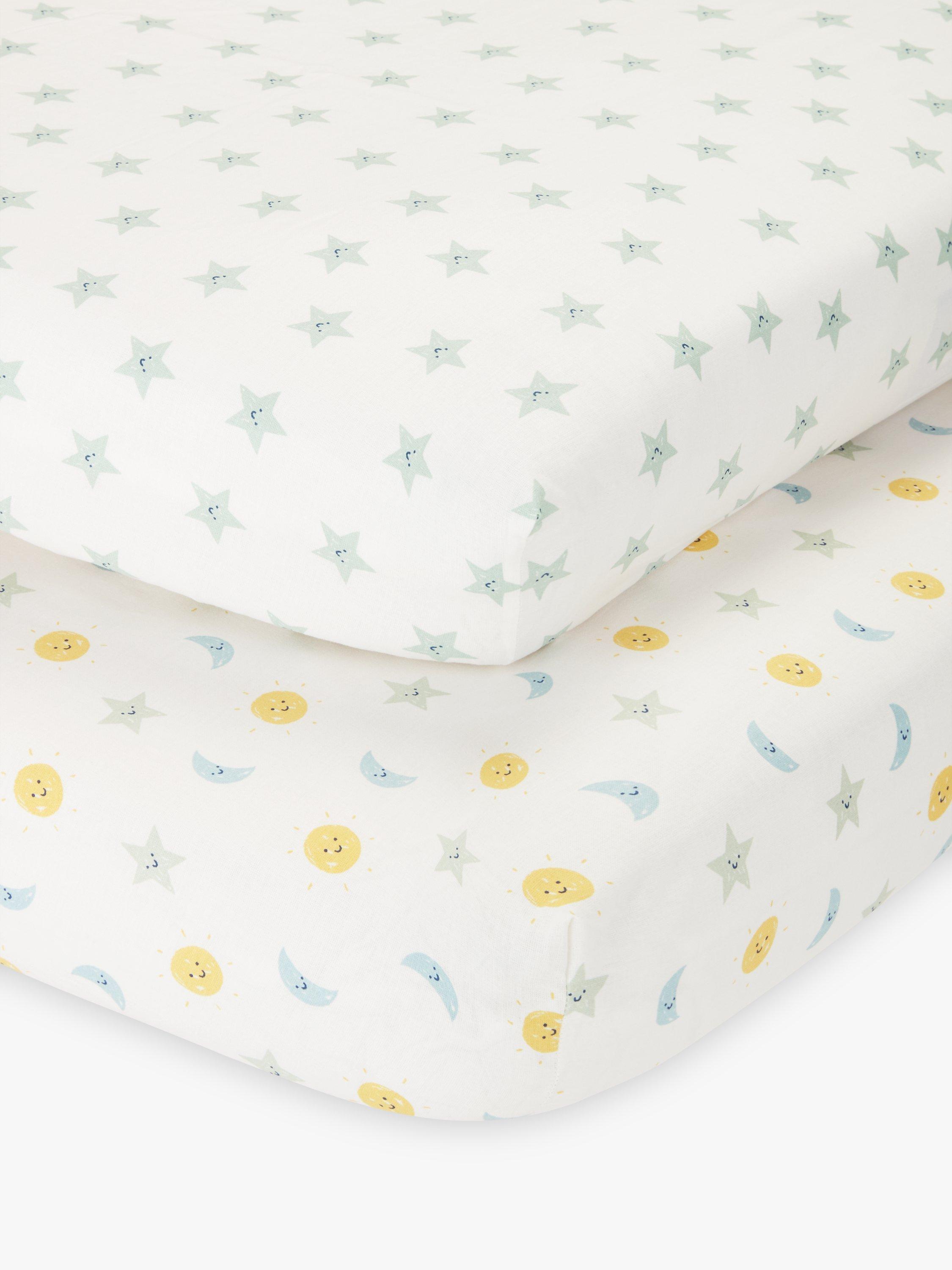 John Lewis Night & Day Print Fitted Cotton Baby Sheet, Pack of 2