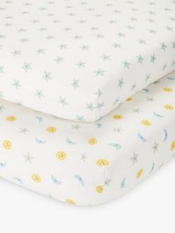 John Lewis Night & Day Print Fitted Cotton Baby Sheet, Pack of 2, Multi