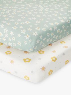John Lewis Ditsy Daisy Print Cotton Infant Fitted Sheet, Pack of 2, Multi