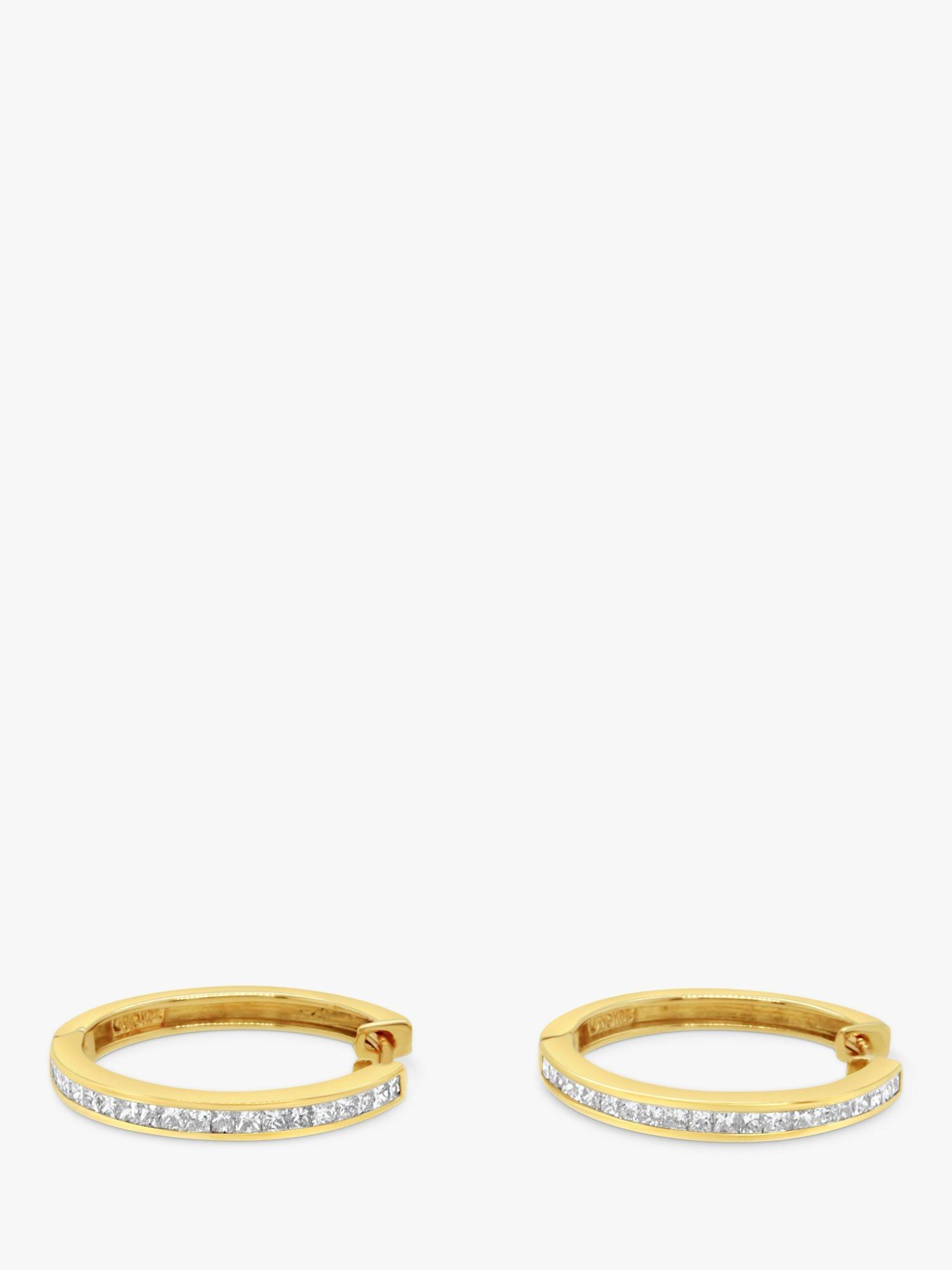 Product image 1 of 3, which shows Milton & Humble Jewellery Pre-Loved 18ct Yellow Gold Channel Set Diamond Hoop Earrings