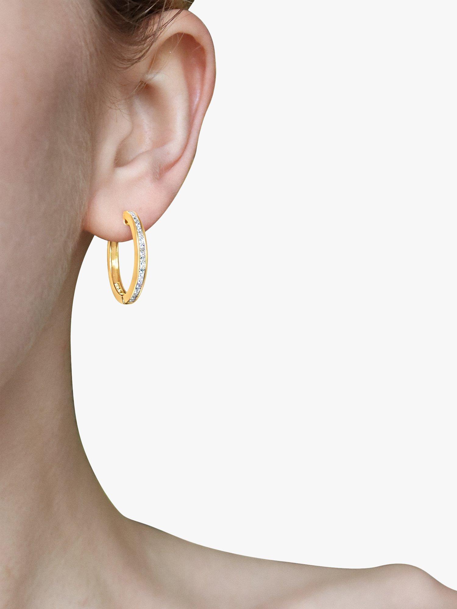 Product image 2 of 3, which shows Milton & Humble Jewellery Pre-Loved 18ct Yellow Gold Channel Set Diamond Hoop Earrings