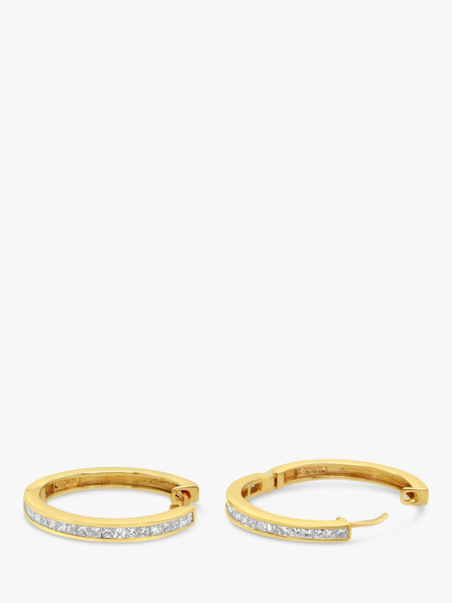 Product image 3 of 3, which shows Milton & Humble Jewellery Pre-Loved 18ct Yellow Gold Channel Set Diamond Hoop Earrings